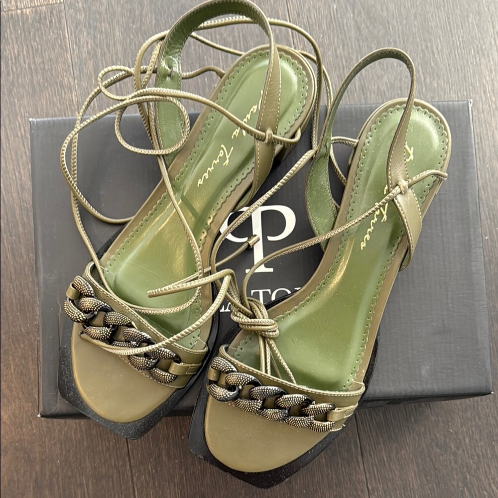 Green Strappy Sandals with metal detail